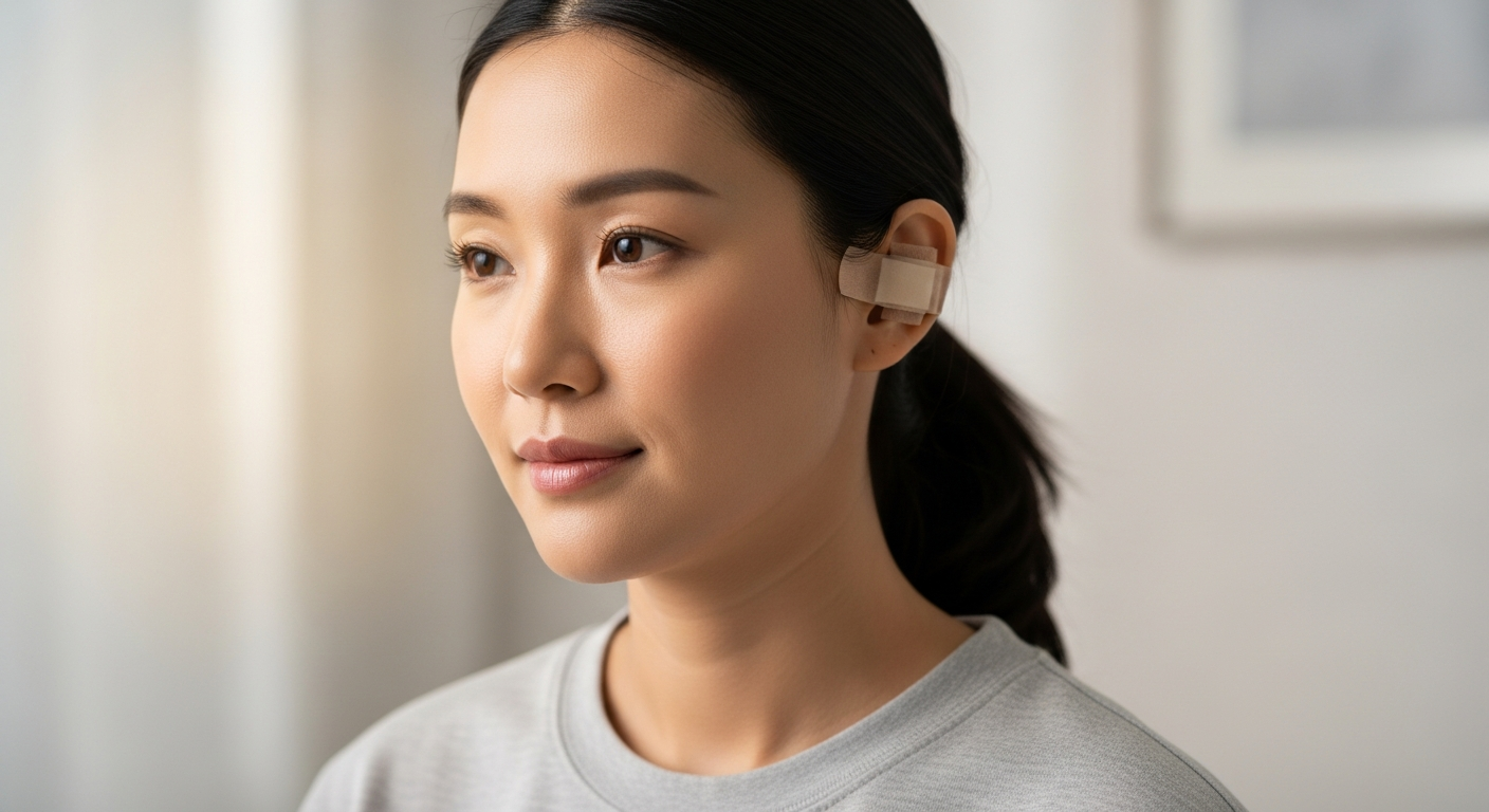 プロファイロの施術後に肌のハリを確認する女性のイメージ｜リノクリニック東銀座