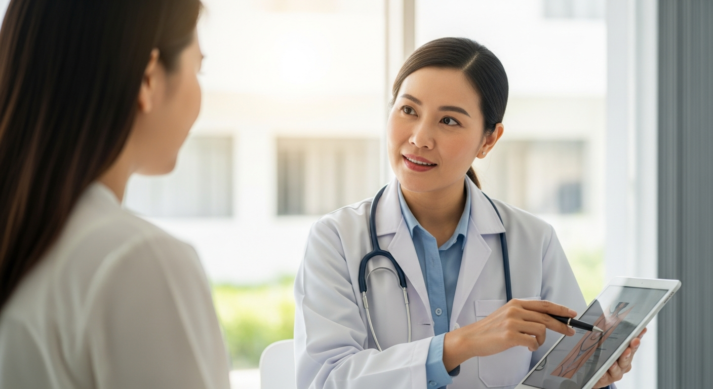 腋臭症の相談でカウンセリングを受ける女性と医師が話している様子|リノクリニック東銀座