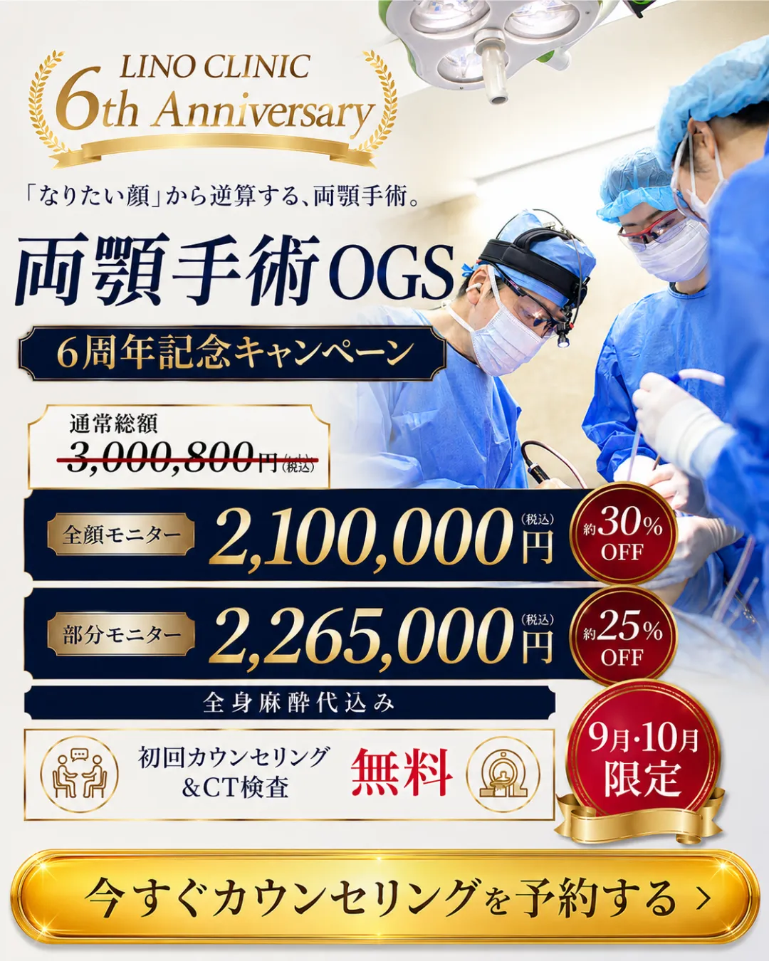 リノクリニック6周年記念 両顎手術キャンペーン