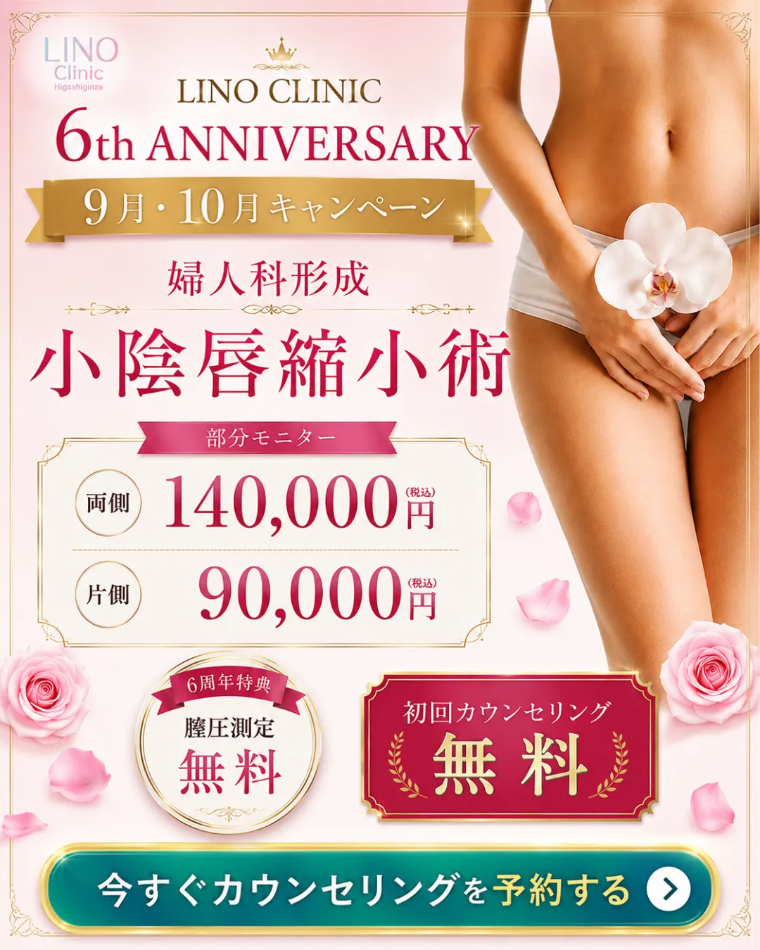 リノクリニック6周年記念 婦人科形成キャンペーン