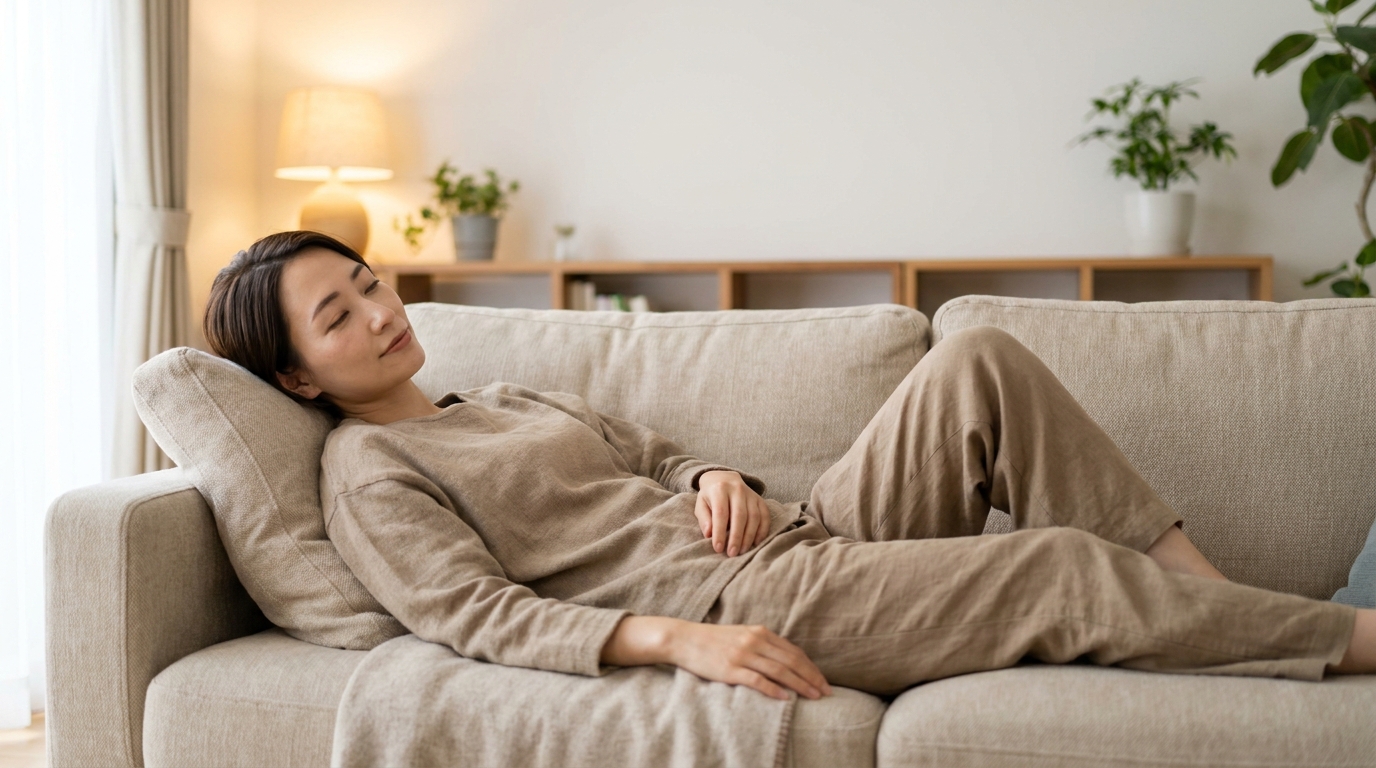 綿棒での耳掃除で耳垢の状態を確認し、脇の臭いを気にする女性のイメージ|リノクリニック東銀座
