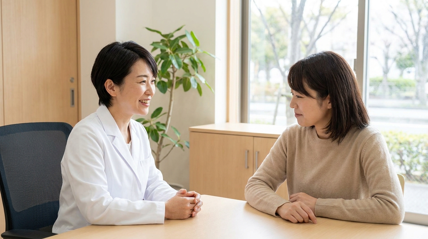 腋窩の治療方法と費用について診察室でカウンセリングを受ける患者|リノクリニック東銀座