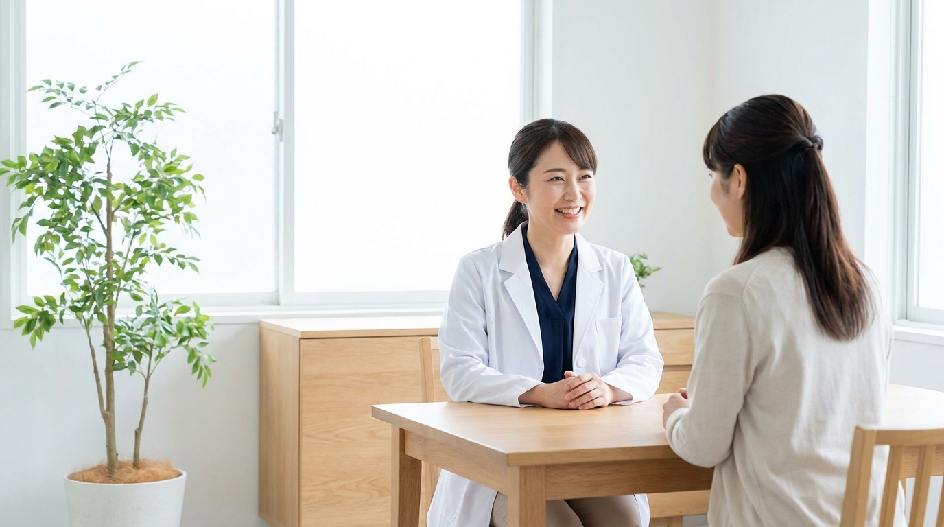 脇の臭いや汗ジミの悩みについて医師のカウンセリングを受ける女性|リノクリニック東銀座
