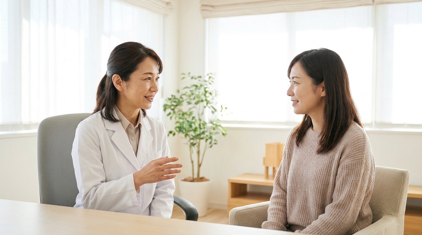 脇の下の術後固定について医師から説明を受けている女性患者のイメージ｜リノクリニック東銀座