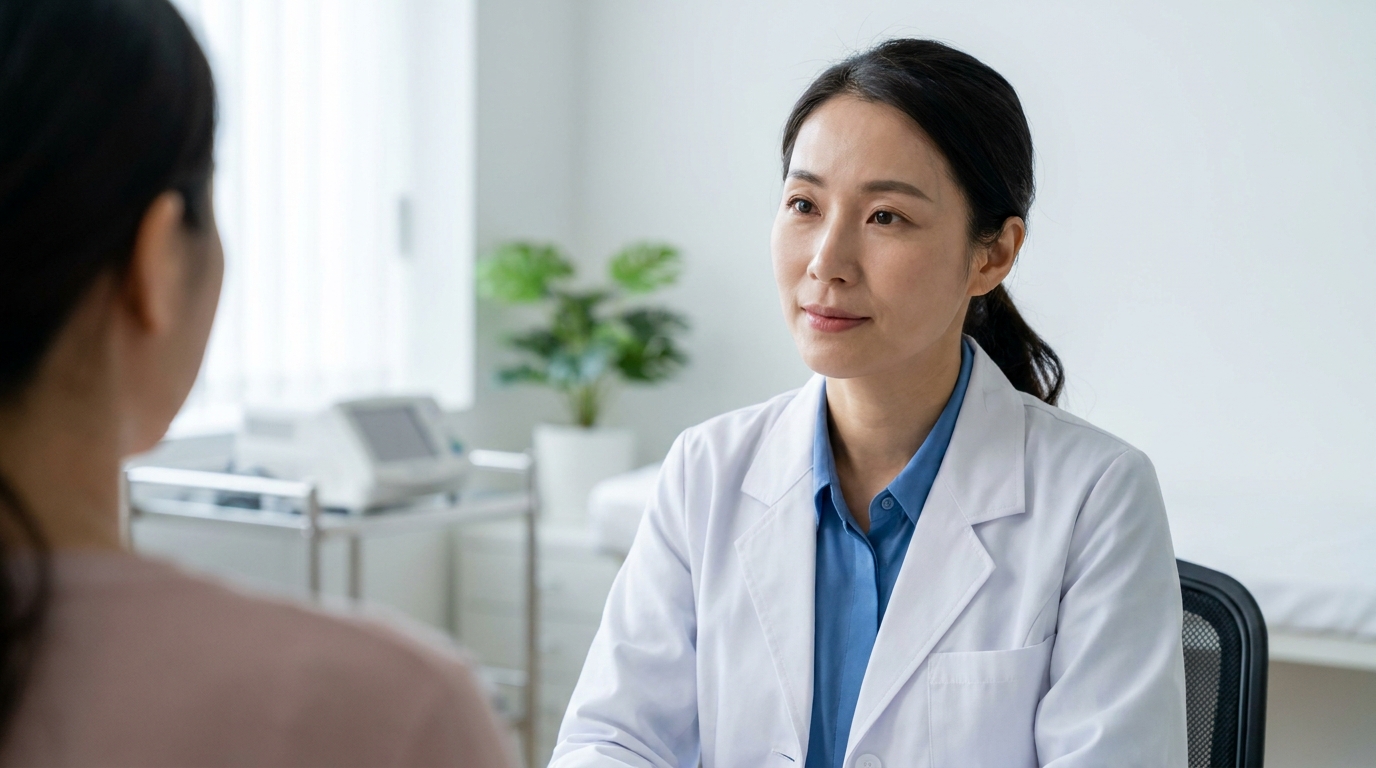 鏡の前で頬のハリとほうれい線の深さを確認する40代女性のクローズアップ｜リノクリニック東銀座